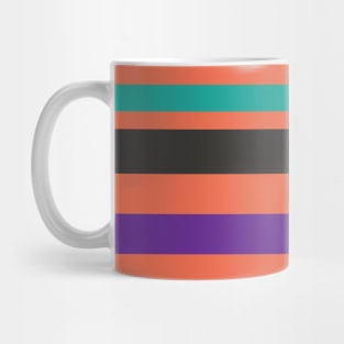 A scarce harmonization of Light Red Ochre, Faded Orange, Purple, Blue/Green and Dark Charcoal stripes. Mug